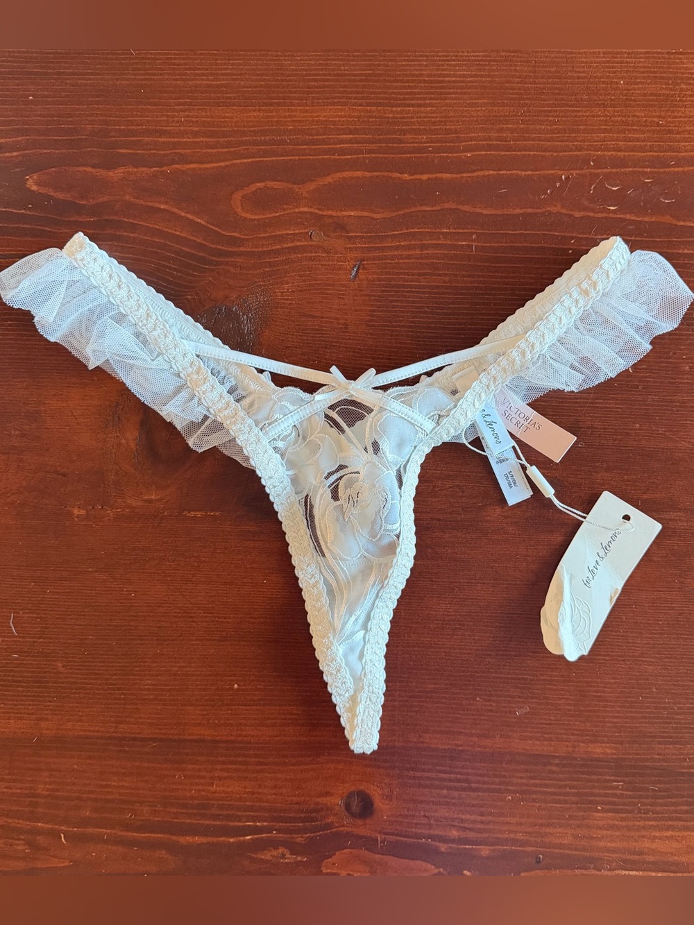 NWT For love and lemons Lace Floral Mesh Thong Panty - White